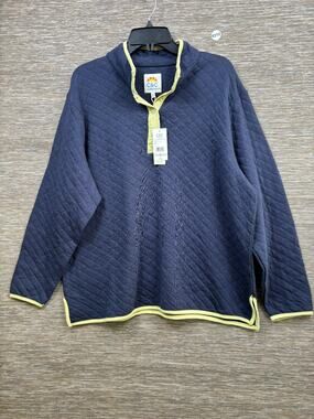 C&C California 1/4 Snap Quilted Sweatshirt Womens 1X Blue W/ Lime Piping NEW